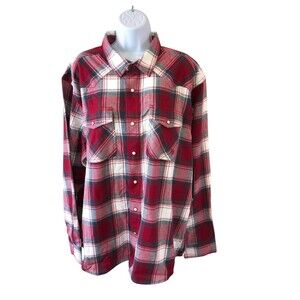 Ariat Retro Fit Shirt Cotton Flannel Mens XLL Pearl Snap RED PLAID NWT
